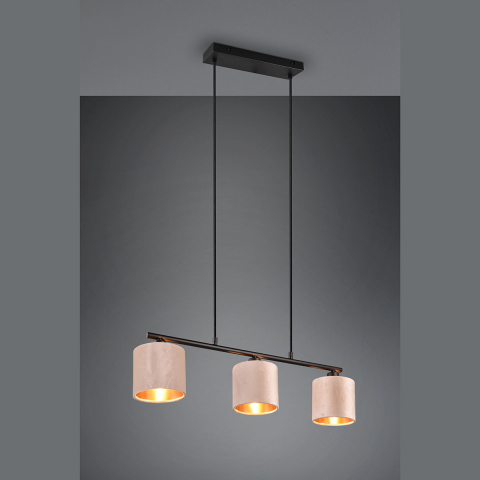 Küchenbeleuchtung Edle Pendelleuchte, Beige, Stoff, Gold, 3 Strahler, 66 cm x 15 cm, Flurbeleuchtung, Wartezimmer Pendelleuchte, Café Hängeleuchte, Schlafzimmer Pendelleuchte