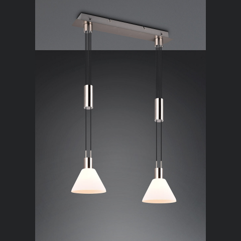 Éclairage de restaurant Suspension, Réglable en hauteur, Abat-jour en verre, 2 spots, 55 cm x 19 cm, Éclairage de la presse, Éclairage de table de café, Suspension d'hôtel, Éclairage de comptoir, Éclairage de la réception