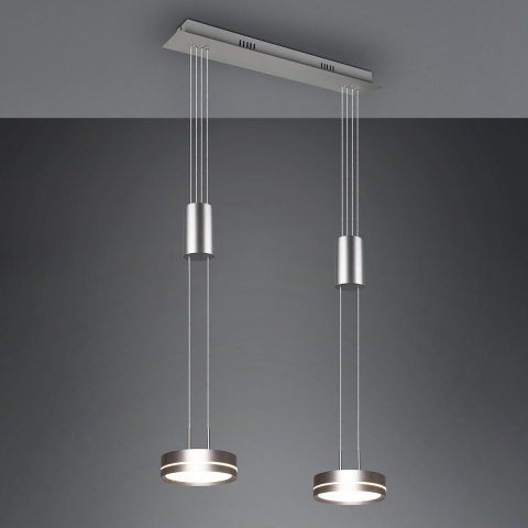Esszimmerbeleuchtung LED Pendelleuchte, Höhenverstellbar, Switch Dimmer, Nickel, 2 Strahler, 55 cm x 14 cm, Tresenbeleuchtung, Cafébeleuchtung, Restaurant Hängeleuchte, Kochzeilenleuchte, Esszimmer Pendellampe