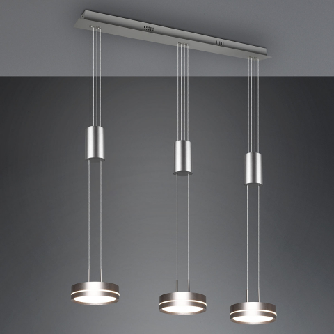 Éclairage de salon Suspension LED, 3 spots, Switch Dimmer, Nickel, Réglable en hauteur, 85 cm x 14 cm, Éclairage de comptoir, Éclairage de comptoir, Éclairage de café, Suspension de salle à manger, Suspension de cuisine
