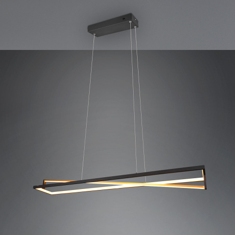 Restaurantbeleuchtung LED Pendelleuchte, Farbwechsler, Switch Dimmer, Dip Switch, Gold, Höhe anpassbar, 118 cm x 19 cm, Esszimmer Pendelleuchte, Café Hängeleuchte, Flurbeleuchtung, Ladenlokalbeleuchtung, Hotel Pendelleuchte, Wohnzimmerleuchte
