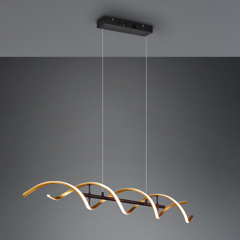 Esszimmerbeleuchtung LED Pendelleuchte, Switch Dimmer, Farbtemperaturwechsler, Dip Switch, Höhe anpassbar, Gold, 104 cm x 16 cm, Tresenbeleuchtung, Hotel Pendelleuchte, Café Hängeleuchte, Wohnzimmerbeleuchtung