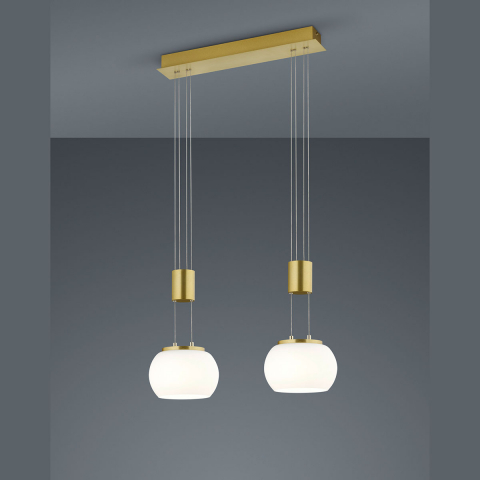 Éclairage de restaurant Suspension LED, Switch Dimmer, 2 spots, Réglable en hauteur, Laiton, 52 cm x 18 cm, Éclairage hôtelier, Lampe de salle à manger, Suspension de café, Lampe de salon, Suspension de cuisine