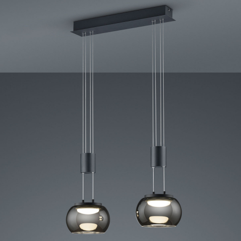 Küchenbeleuchtung LED Pendelleuchte, Glasschirme, 2 Strahler, Switch Dimmer, Höhenverstellbar, 52 cm x 18 cm, Esszimmerbeleuchtung, Küchen Hängeleuchte, Tresenbeleuchtung, Praxisbeleuchtung, Wartezimmerleuchte