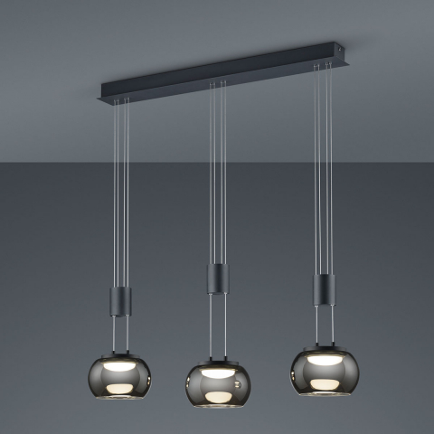 Esszimmerbeleuchtung LED Pendelleuchte, Höhenverstellbar, Switch Dimmer, Glas, Chrom bedampft, 82 cm x 18 cm, Küchen Pendelleuchte, Hotel Hängeleuchte, Cafébeleuchtung, Designer Pendelleuchte