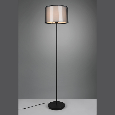 Éclairage hôtelier Lampadaire, organza, tissu, métal, couleur fumée, blanc, interrupteur à pied, hauteur 150 cm, lampe de salon, lampe de chambre à coucher, éclairage de café, lampadaire de restaurant, éclairage décoratif, éclairage intérieur