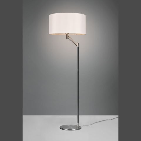 Hotelzimmerbeleuchtung Elegante Stehleuchte, Schalter, Stoffschirm, Weiß, Nickel, 158 cm Höhe, Leseleuchte, Cafébeleuchtung, Restaurantleuchte, Hotelleuchte