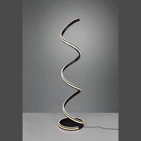 Hotelzimmerbeleuchtung LED Stehleuchte, Spirale, Fußschalter, Farbwechsler, Dimmer, Schwarz, 150 cm, Schlafzimmerleuchte, Café Stehleuchte, Dekoleuchte, Restaurant Stehleuchte