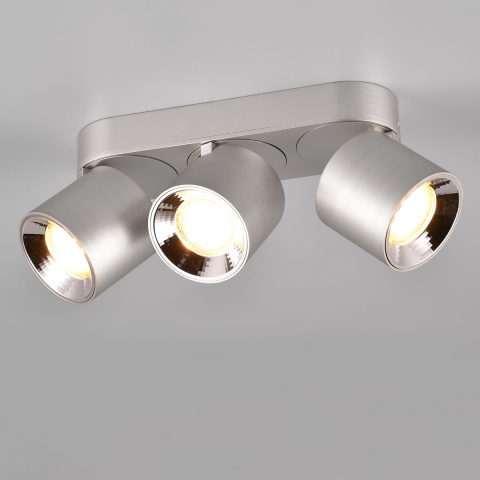 Deckenleuchte, Flurbeleuchtung, Wohnraumleuchte, Oval, Zylinder, Metall, Nickel, LED geeignet, Puristisch, Modern, 3 Strahler, Verstellbar, Schlafzimmerbeleuchtung, Dielenleuchte, Esszimmer Deckenleuchte, Innenraumbeleuchtung