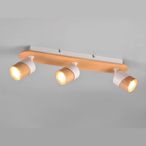 Küchenbeleuchtung Deckenstrahler, Wandleuchte, 3 Spots, Verstellbar, Weiß, Braun, Holz, 48 cm x 9 cm, Wartezimmerbeleuchtung, Praxisleuchte, Schlafzimmerleuchte, Wohnzimmer Deckenlicht, Praxis Deckenstrahler, Wohnraumbeleuchtung