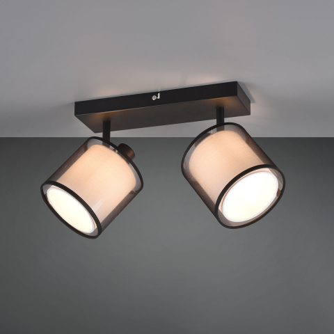Hotelzimmerbeleuchtung Deckenleuchte, 2 Strahler, Organza, Stoff, Zylinder, Rauchfarbe 32 cm x 18 cm, Flurbeleuchtung, Wohnraumleuchte, Innenraumbeleuchtung, Cafébeleuchtung, Bar Deckenstrahler