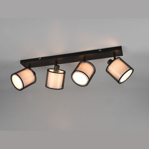 Esszimmerbeleuchtung Deckenleuchte, 4 Strahler, Stoff, Organza, Schwarz, Rauchfarbe, Weiß, 71 cm x 18 cm, Schlafzimmer Deckenstrahler, Hotel Deckenbeleuchtung, Restaurant Deckenlicht, Wartezimmer Deckenleuchte, 4er Wartezimmer Deckenstrahler