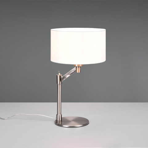Hotelzimmerbeleuchtung Tischleuchte, Elegant, Stoff, Schalter, Nickel, Weiß, 48 cm Höhe, Bettleuchte, Nachttischleuchte, Kommodenbeleuchtung, Sideboardbeleuchtung, Regalleuchte, Schreibtischleuchte