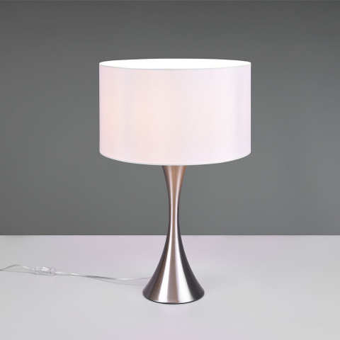 Nachttischbeleuchtung Tischleuchte, Stoffschirm, Sanduhr, Schnurschalter, Weiss, Nickel, 62 cm Höhe, Bettleuchte, Schlafzimmerbeleuchtung, Wohnraumleuchte, Hotelzimmer Tischleuchte