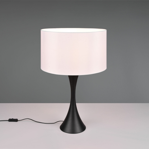 Éclairage de chambre d'hôtel Lampe de table, métal, tissu, noir, blanc, interrupteur à cordon, 62 cm de hauteur, éclairage de buffet, éclairage de commode, lampe de chevet, lampe de lit