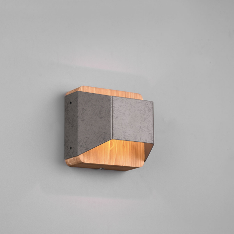 Flurbeleuchtung LED Wandleuchte, Kubisch, Holz, Switch Dimmer, OSRAM, Braun, Nickel, 12 cm x 12 cm, Treppenhausbeleuchtung, Hotelzimmer Wandleuchte, Cafébeleuchtung, Flurbeleuchtung, Wohnraumbeleuchtung