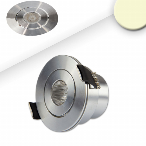 LED Einbaustrahler, Rund, Deckenstrahler, 3 Watt, Silber, IP42, 5,2 cm Ø, Balkon Deckenleuchte, Garagen Deckenlicht, Terrassen Deckenbeleuchtung, Türeingangsbeleuchtung