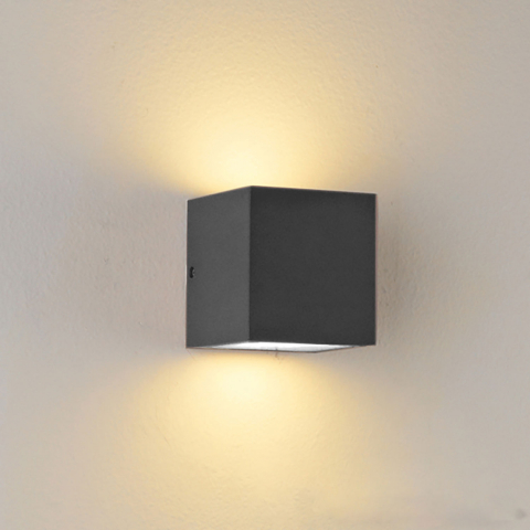 Wandleuchte, Up-and-Down Licht, Aluminium, Anthrazit, Kubisch, IP44, 11 cm x 11 cm, Balkonbeleuchtung, Terrassenwandleuchte, Eingangsbeleuchtung, Türeingangslicht, Badlampe, Mauerbeleuchtung, Verandawandleuchte, Outdoorleuchte