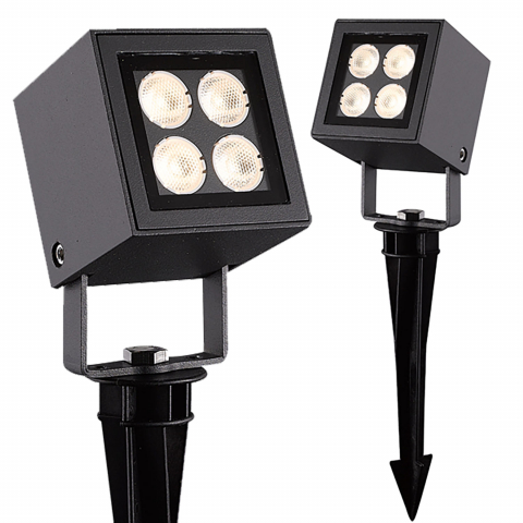 LED Aussenstrahler, Anthrazit, Kubisch, Erdspiess, IP65, 33 cm Höhe, Gartenleuchte, Erdspiesslampe, Outdoorleuchte