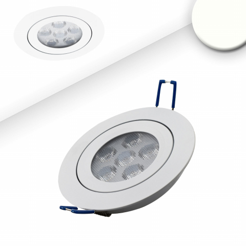 Spot encastré à LED, Blanc, Rond, Variateur externe, Couvercle prismatique, IP42, 11 cm Ø, Éclairage de cuisine, Plafonnier de cabinet médical, Encastré de salle d'attente, Plafonnier d'hôtel, Encastré de restaurant, Éclairage de café, Lampe de couloir, Lampe d'entrée, Éclairage intérieur, Éclairage de salon, Plafonnier extérieur