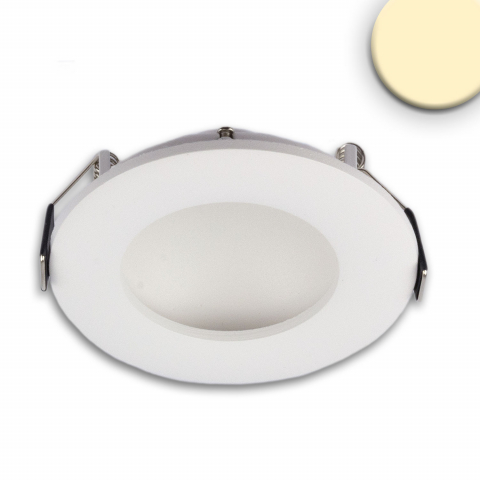 Spot LED encastré, Downlight, rond, aluminium moulé, blanc, 11 cm Ø, éclairage scolaire, émet vers le bas et vers le haut, spot encastré dans le plafond, spot encastré dans la salle d'attente, spot encastré dans le cabinet médical, éclairage encastré dans l'hôtel, éclairage intérieur, éclairage domestique, IP20