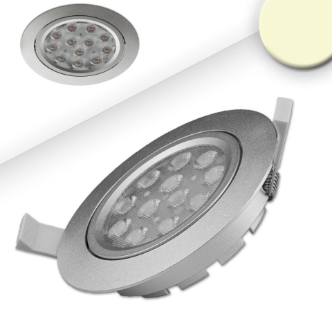 LED Einbaustrahler, Dimmbar, Silber, Rund, IP42, 11 cm Ø, Hotelbeleuchtung, Restaurant Deckenstrahler, Wartezimmer Einbaustrahler, Praxis Deckenstrahler, Flurbeleuchtung, Hotelleuchte, Innenraumbeleuchtung, Wohnraumbeleuchtung