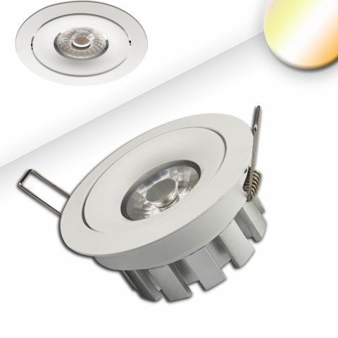 Bürobeleuchtung, Schulbeleuchtung, Bibliotheksbeleuchtung, Restaurantbeleuchtung, Küchenbeleuchtung, LED Einbaustrahler, Weiss, Dimmbar, Dim-to-warm, Schwenkbar, Aluminium, Rund, IP42, 9 cm Ø