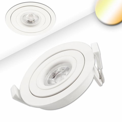 LED Einbaustrahler, Weiß, Rund, Dimmbar, Dimm-to-warm, IP42, 10 cm Ø, Universitätsbeleuchtung, Deckenstrahler, Flurbeleuchtung, Caféeinbauleuchte, Wartezimmereinbaustrahler, Praxiseinbauleuchte, Hoteleinbauleuchte, Korridoreinbaulampe, Innenraumbeleuchtung, Wohnraumbeleuchtung, IP20