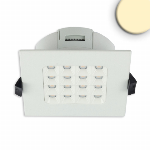 Flurbeleuchtung, Bürogebäudebeleuchtung, Waschraumbeleuchtung, Badezimmerbeleuchtung, Hotelbeleuchtung, LED Einbaustrahler, Quadratisch, Aludruckguss, Weiss, Blendungsreduziert, IP54, 11 cm x 11 cm, Terrassenbeleuchtung, Balkonbeleuchtung