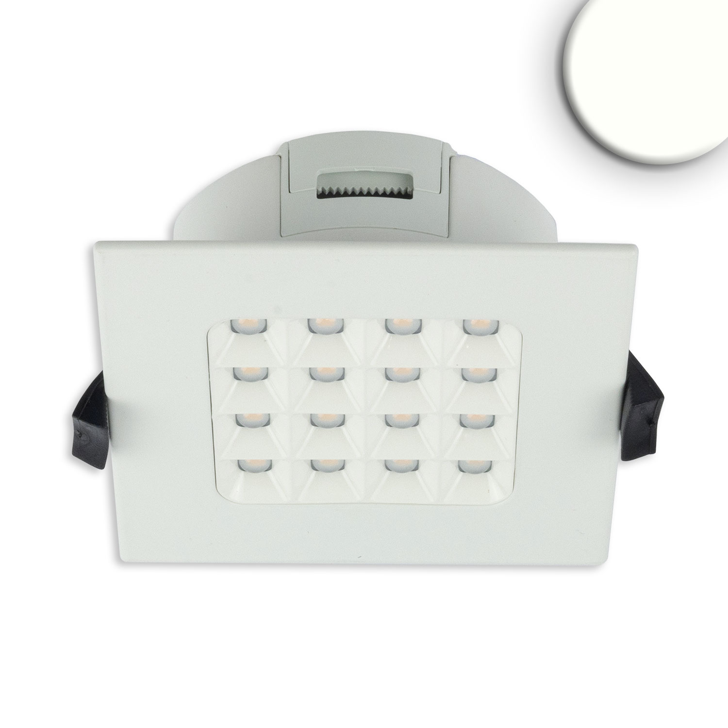 LED Downlight, Einbauleuchte, Quadratisch, Weiss, Blendungsreduziert, Dimmbar, IP54, 11 cm x 11 cm