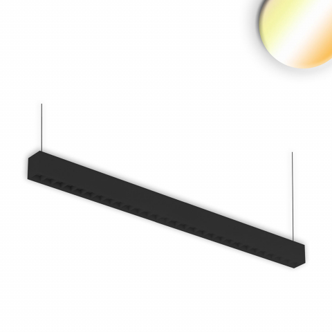 Bürobeleuchtung, Ausstellungsraumbeleuchtung, Konferenzraumbeleuchtung, Seminarraumbeleuchtung, Hotelbeleuchtung, Tagungsraumbeleuchtung, LED Pendelleuchte, Aufbauleuchte, Schwarz, Aluminium, Raster, 120 cm Länge, Flurbeleuchtung, Korridorbeleuchtung, Bürokomplexbeleuchtung, Gebäudebeleuchtung, Lobbybeleuchtung