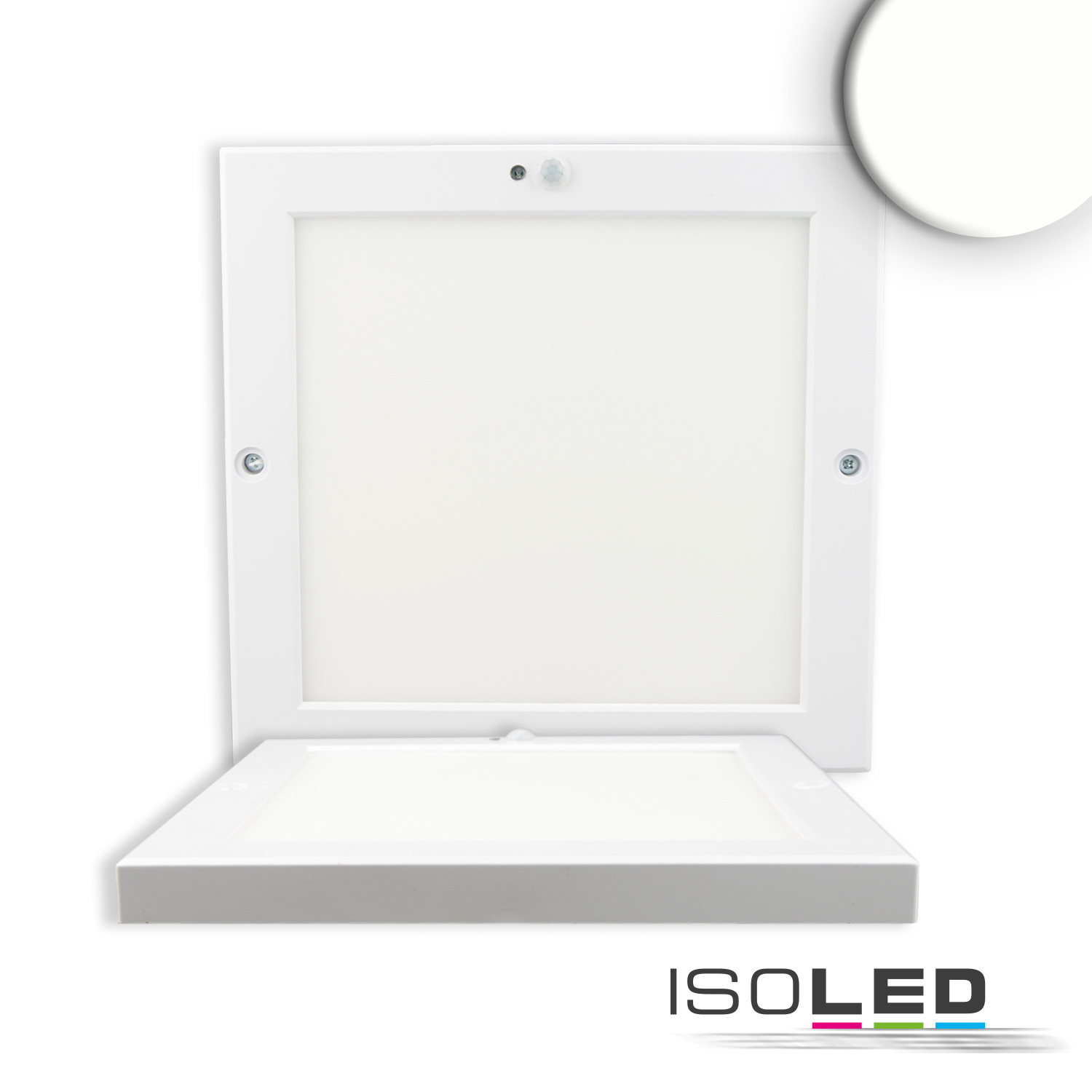 LED Deckenleuchte, Weiß, Quadratisch, 22 cm, Kunststoff, 1450 Lumen, PIR Bewegungssensor, IP52, 4000 Kelvin, Modern, Stromsparend