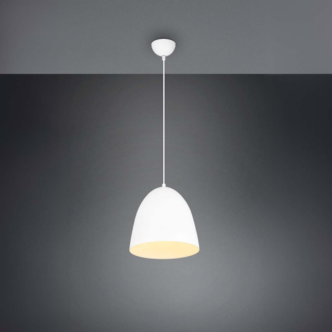Esszimmerbeleuchtung Pendelleuchte, Weiss, Glockenform, Höhe anpassbar, 25 cm Ø, Flurbeleuchtung, Cafébeleuchtung, Hotel Hängeleuchte, Tresenbeleuchtung, Thekenleuchte, Rezeptionsbeleuchtung, Pendelbeleuchtung, Innenraumleuchte, Wohnraumbeleuchtung