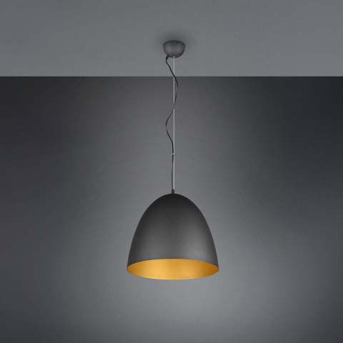 Wohnzimmerbeleuchtung Pendelleuchte, Schwarz, Gold, Glockenform, Höhe anpassbar, 40 cm Ø, Flurleuchte, Cafébeleuchtung, Tresenbeleuchtung, Hotel Pendelleuchte, Wartezimmer Hängeleuchte, Innenraumleuchte, Wohnraumleuchte