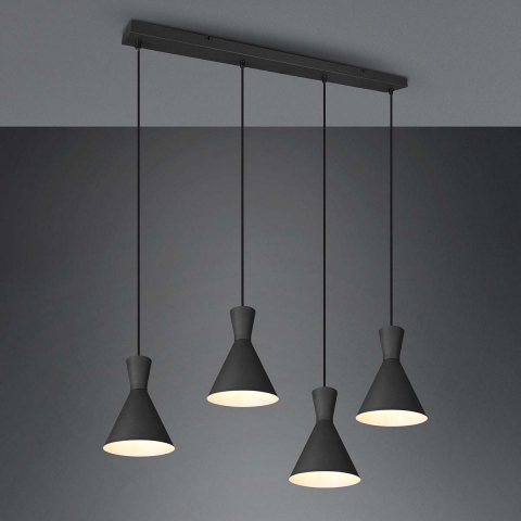 Restaurantbeleuchtung Pendelleuchte, Schwarz, 4 Strahler, Höhe anpassbar, Kegelform, 90 cm x 20 cm, Esszimmer Hängeleuchte, Küchenleuchte, Tresenleuchte, Thekenbeleuchtung, Rezeptionsleuchte, Barbeleuchtung, Pendelbeleuchtung, Innenraumleuchte, Wohnraumbeleuchtung