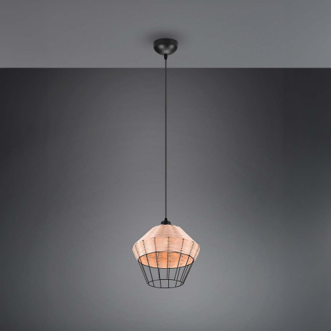 Schlafzimmerbeleuchtung Pendelleuchte, Korb, Rattan, Braun, Schwarz, Höhe anpassbar, 30 cm Ø, Flurbeleuchtung, Esszimmer Hängeleuchte, Cafébeleuchtung, Innenraumleuchte, Wohnraumbeleuchtung, Landhaus Pendelleuchte