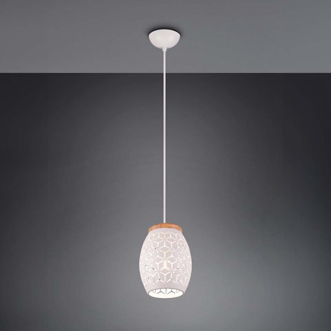 Schlafzimmerbeleuchtung Pendelleuchte, Metall, Weiss, Lichteffekt, Muster, Holz, Braun, Höhe anpassbar, 15 cm Ø, Küchen Pendelleuchte, Esszimmer Hängeleuchte, Wartezimmerleuchte, Innenraumleuchte, Wohnraumbeleuchtung