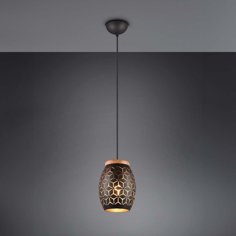 Esszimmerbeleuchtung Pendelleuchte, Muster, Lichteffekt, Höhe anpassbar, Schwarz, Holz, 15 cm Ø, Küchen Pendelleuchte, Cafébeleuchtung, Restaurantleuchte, Tresenleuchte, Wohnraumleuchte, Innenraumbeleuchtung