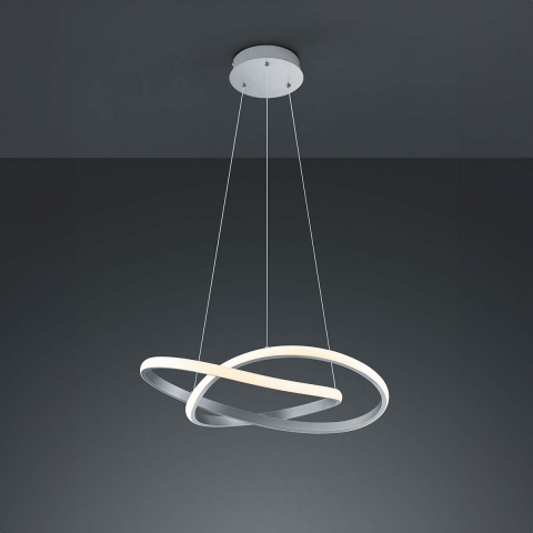 Interieur Esszimmerbeleuchtung LED Pendelleuchte, Switch Dimmer, Nickel, Höhe anpassbar, 60 cm Ø, Küchen Pendelleuchte, Büro Hängeleuchte, Officeleuchte, Wartezimmerleuchte, Praxisleuchte, Tresenbeleuchtung, Innenraumleuchte, Wohnraumbeleuchtung, Restaurant Hängeleuchte