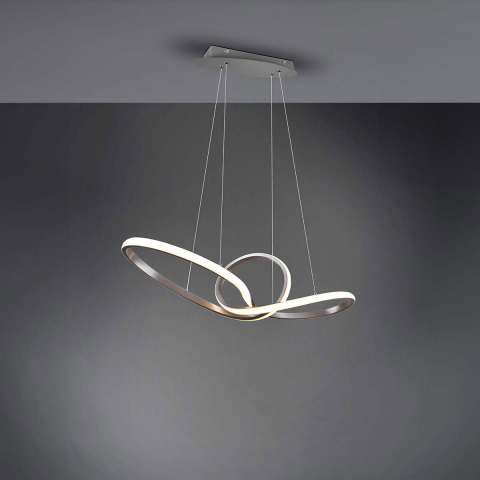 Esszimmerbeleuchtung LED Pendelleuchte, Switch Dimmer, Höhe anpassbar, Nickel, Verschlungen, 80 cm x 26 cm, Hotel Hängeleuchte, Café Pendelleuchte, Restaurant Hängeleuchte, Hotelbeleuchtung, Wartezimmerbeleuchtung, Innenraumleuchte, Wohnraumbeleuchtung, IP20