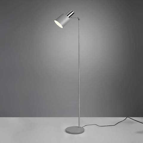 Stehleuchte, Grau, Chrom, Metall, Zylinder, Rund, Schalter, 153 cm Höhe, Leseleuchte, Büro Stehlampe, Wohnraumleuchte, Flurbeleuchtung, Innenraumleuchte, IP20
