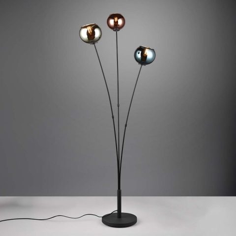 Hotelzimmerbeleuchtung Stehleuchte, Fussschalter, Glasschirme, 3 Strahler, Multicolor, 150 cm Höhe, Café Stehleuchte, Hotel Stehlampe, Flurbeleuchtung, Innenraumbeleuchtung, Wohnraumbeleuchtung, Schlafzimmer Stehleuchte, IP20