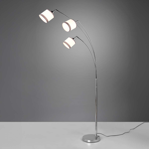 Schlafzimmerbeleuchtung Stehleuchte, 3 Strahler, Stoffschirme, Chrom, Weiss, Fussschalter, 185 cm Höhe, Leseleuchte, Wohnzimmer Stehleuchte, Schlafzimmer Stehlampe, Wartezimmer Stehleuchte, Praxisleuchte, Hotel Stehleuchte, Wohnraumbeleuchtung, Innenraumleuchte, IP20