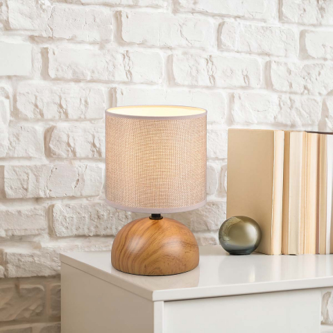 Hotelzimmerbeleuchtung Tischleuchte, Holzlook, Keramik, Schnurschalter, Stoff, Beige, 23 cm Höhe, Sideboardbeleuchtung, Restaurant Tischlampe, Kommodenleuchte, Dekoleuchte, Innenraumleuchte, Wohnraumbeleuchtung, IP20