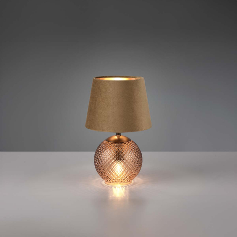 Nachttischbeleuchtung Dekorative Tischleuchte, Samt, Glas, Amber, Gold, Braun, Muster, 29 cm Höhe, Bettleuchte, Schlafzimmer Tischleuchte, Innenraumleuchte, Wohnraumbeleuchtung, Dekoleuchte, IP20