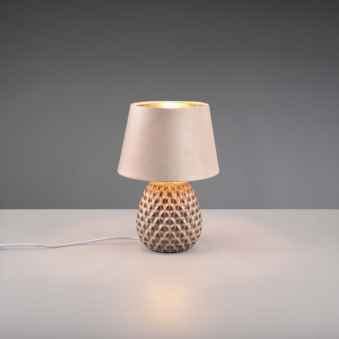 Tischleuchte, Ananas, Struktur, Keramik, Samt, Beige, Schnurschalter, 35 cm Höhe, Wohnzimmerbeleuchtung, Bettleuchte, Nachttischleuchte, Sideboardbeleuchtung, Regalleuchte, Kommodenleuchte, Wohnraumbeleuchtung, Innenraumleuchte, IP20