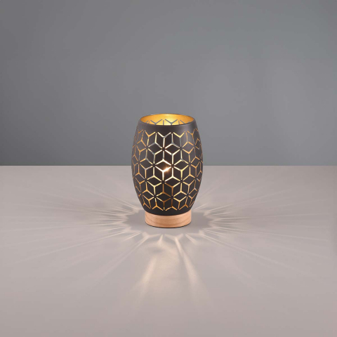Nachttischbeleuchtung Tischleuchte, Schwarz. Gold, Metall, Muster, Bauchig, Schnurschalter, 21 cm Höhe, Schlafzimmerbeleuchtung, Wohnzimmerbeleuchtung, Dekobeleuchtung