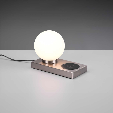 Éclairage de chambre d'hôtel Lampe de table, verre, sphère, station de charge inductive, touche On/Off, 20 cm x 10 cm, lampe de lit, lampe de chevet, éclairage intérieur, éclairage domestique, IP20