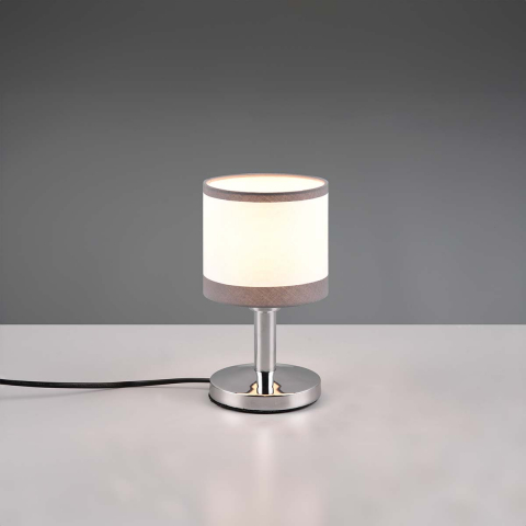 Hotelzimmerbeleuchtung Tischleuchte, Schreibtisch, Stoff, Metall, Weiss, Grau, Chrom, Touch-Funktion, 22 cm Höhe, Bettleuchte, Nachttischleuchte, Innenraumleuchte, Wohnraumbeleuchtung, IP20