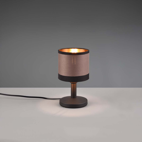 Schlafzimmerbeleuchtung, Hotelbeleuchtung, Wohnzimmerbeleuchtung, Gästezimmerbeleuchtung Tischleuchte, Schwarz, Taupe, Metall, Stoff, Zylindrisch, Touchschalter, 22 cm Höhe